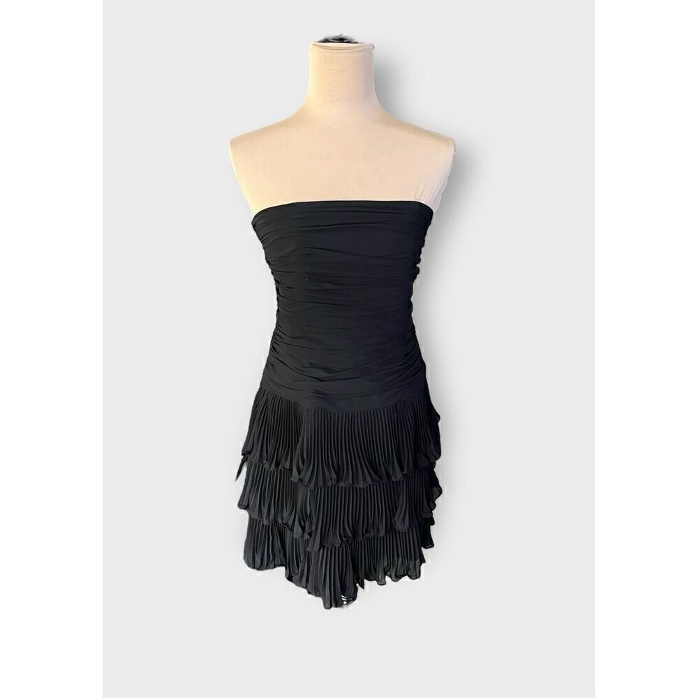 WHBM  Women’s Strapless Ruched Bodice Pleated Bottom Cocktail Dress 4 Black
